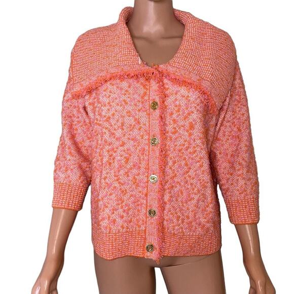 ST. JOHN Collection boucle blazer jacket Women Tweed Pink Coral Orange SZ S - Picture 2 of 12